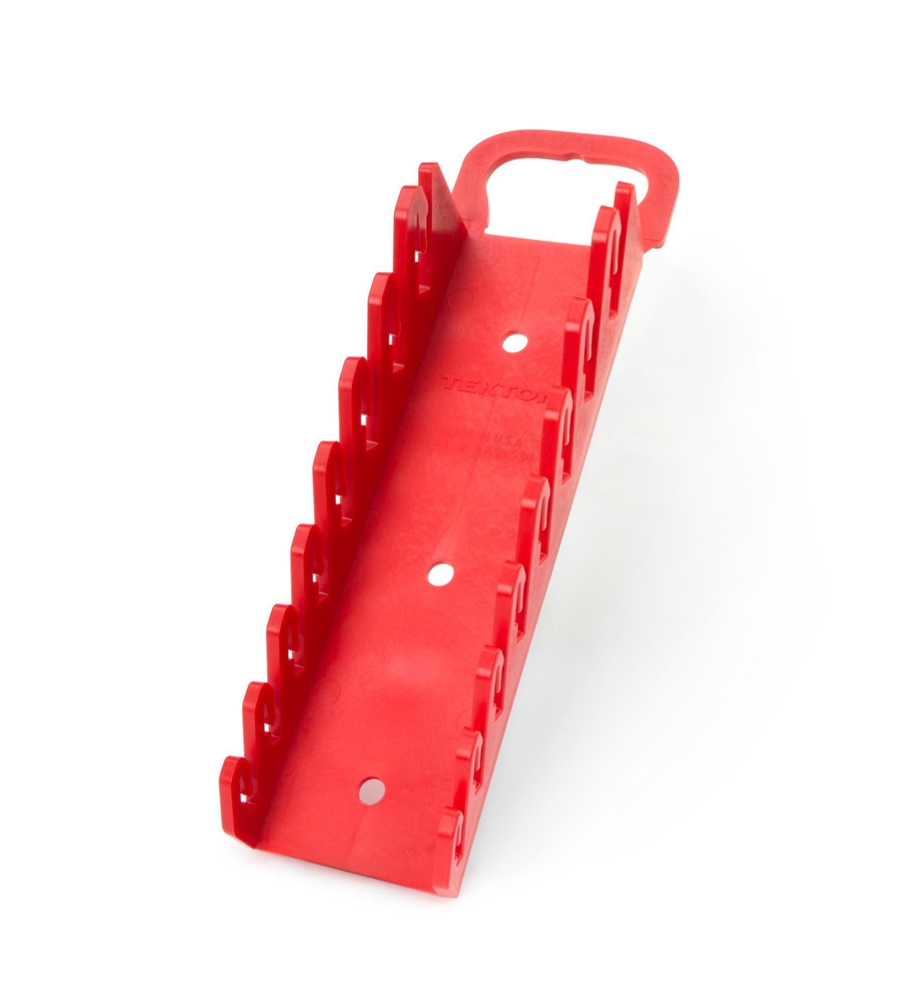 Front-right angle view of red Tekton holder wrench organization. Item #ORG21208