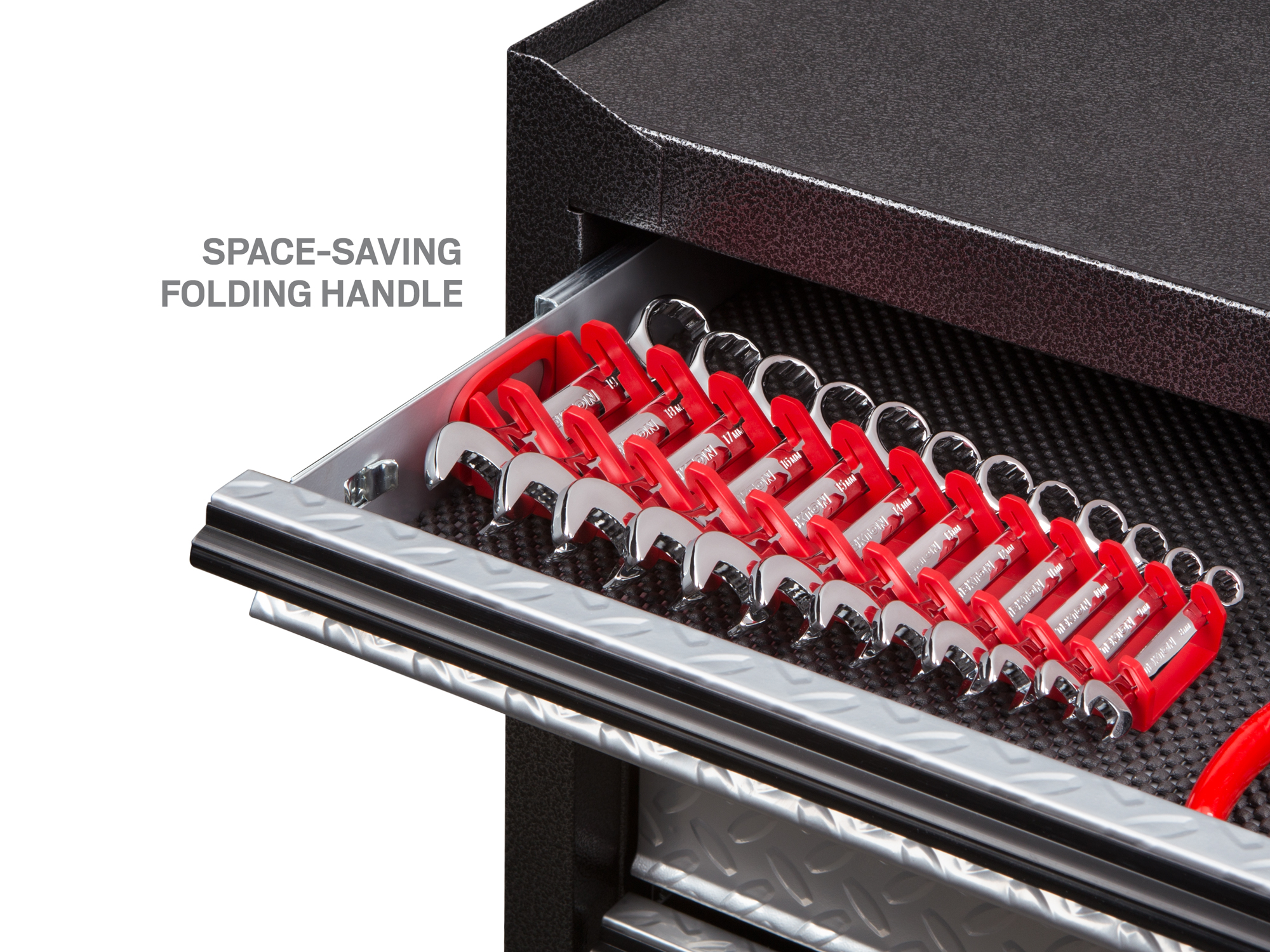 Portable storage solution with handle. Grips wrenches so they won't fall out. For Tekton stubby combination wrenches. Made in USA. ORG21212.