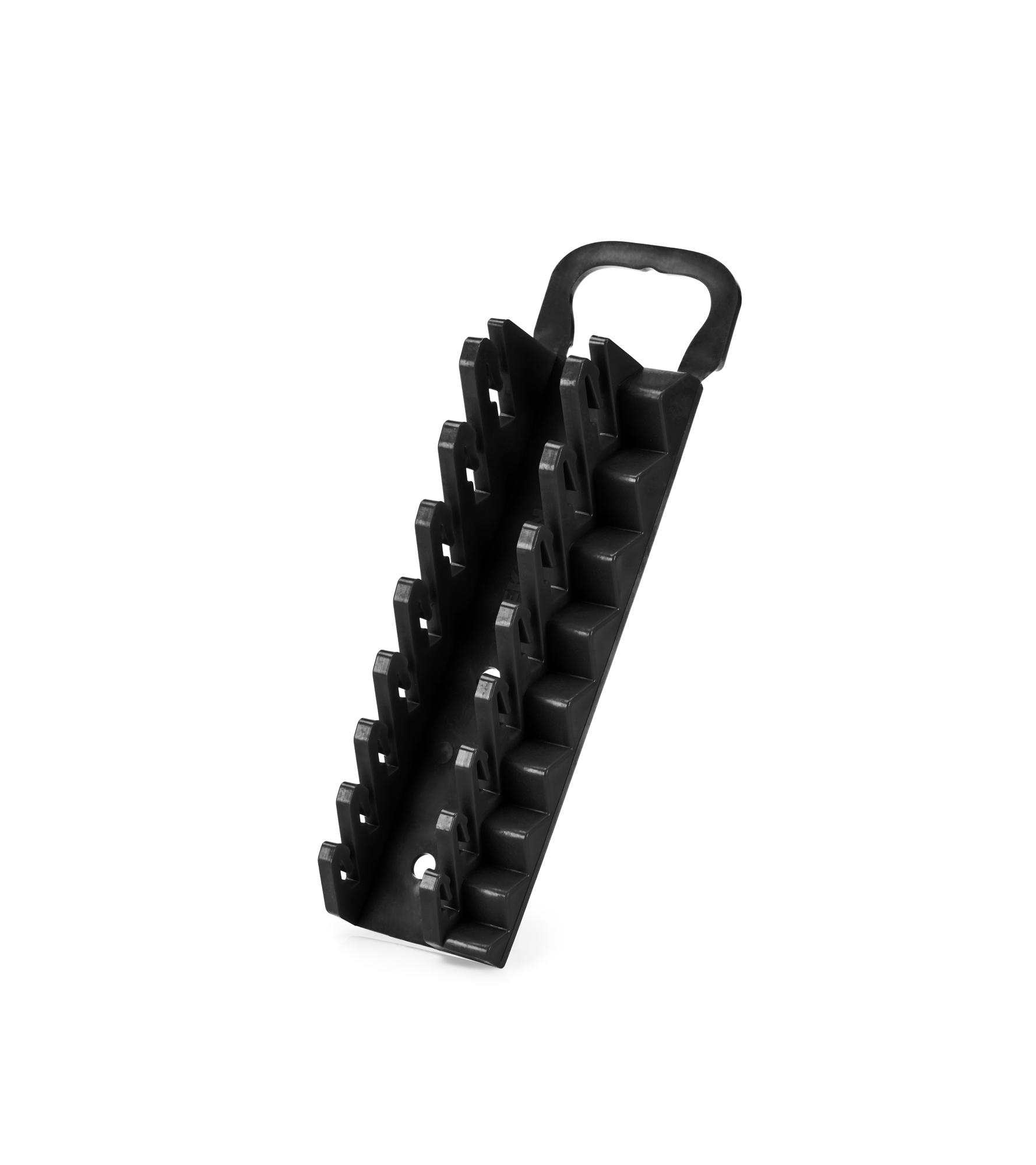 Front-right angle view of black Tekton holder wrench organization. Item #ORG21508