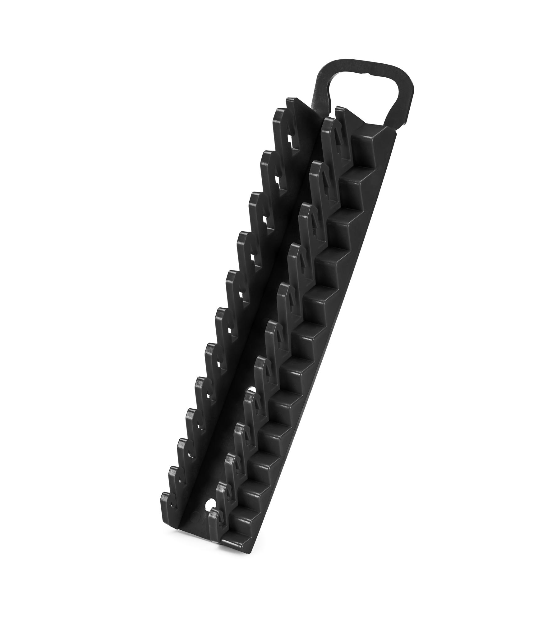 Front-right angle view of black Tekton holder wrench organization. Item #ORG21512