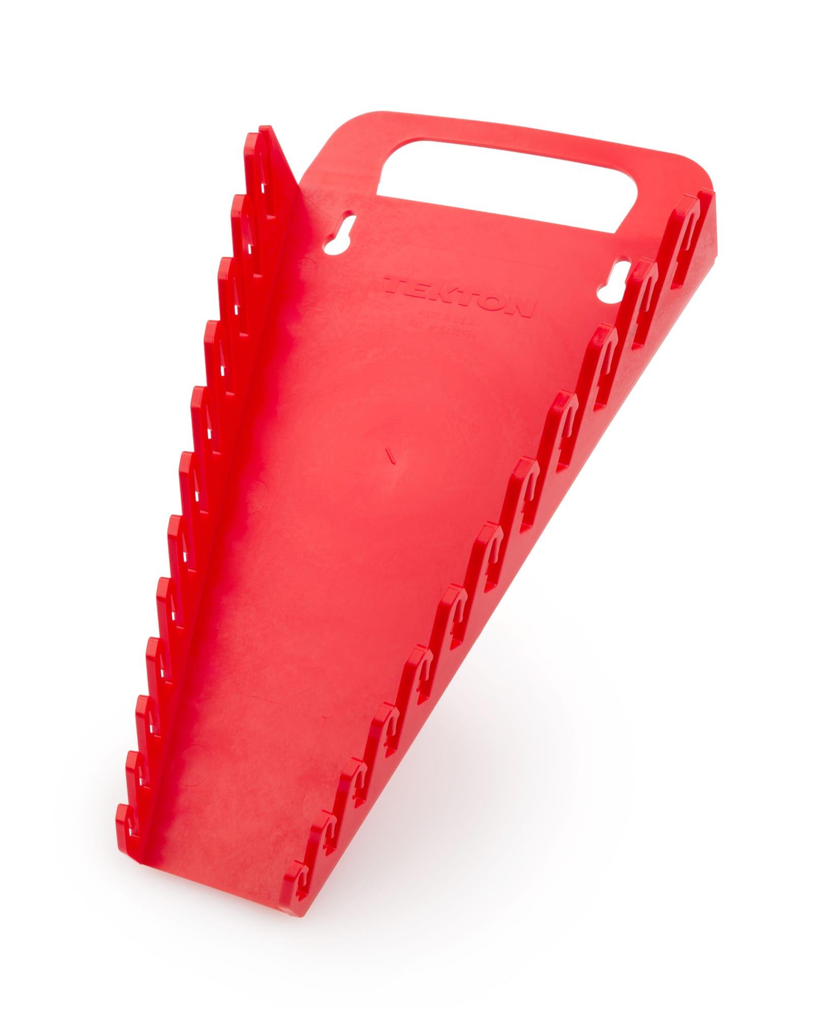 Front-right angle view of red Tekton holder wrench organization. Item #ORG22612