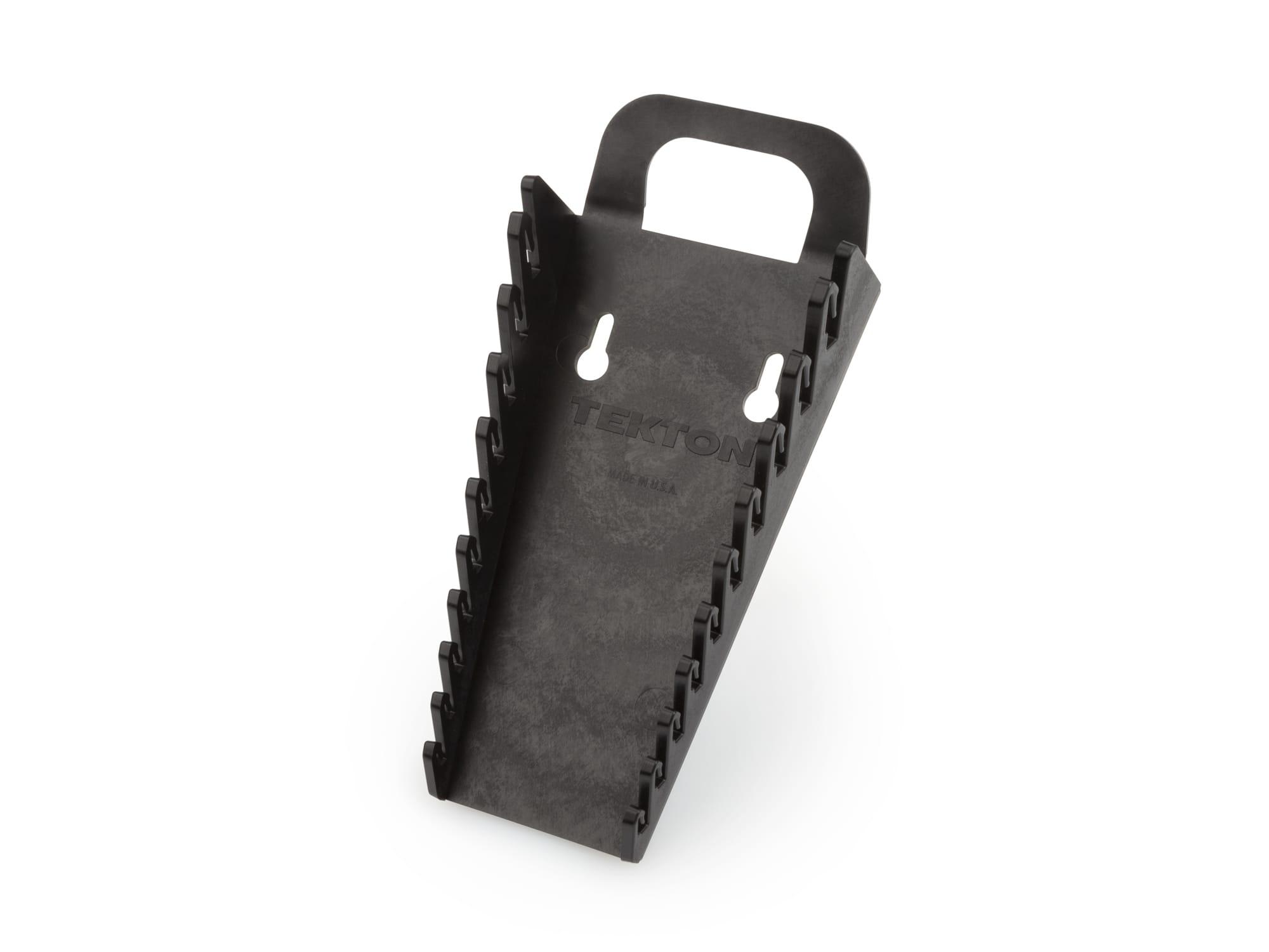 Front-right angle view of black Tekton holder wrench organization. Item #ORG23110