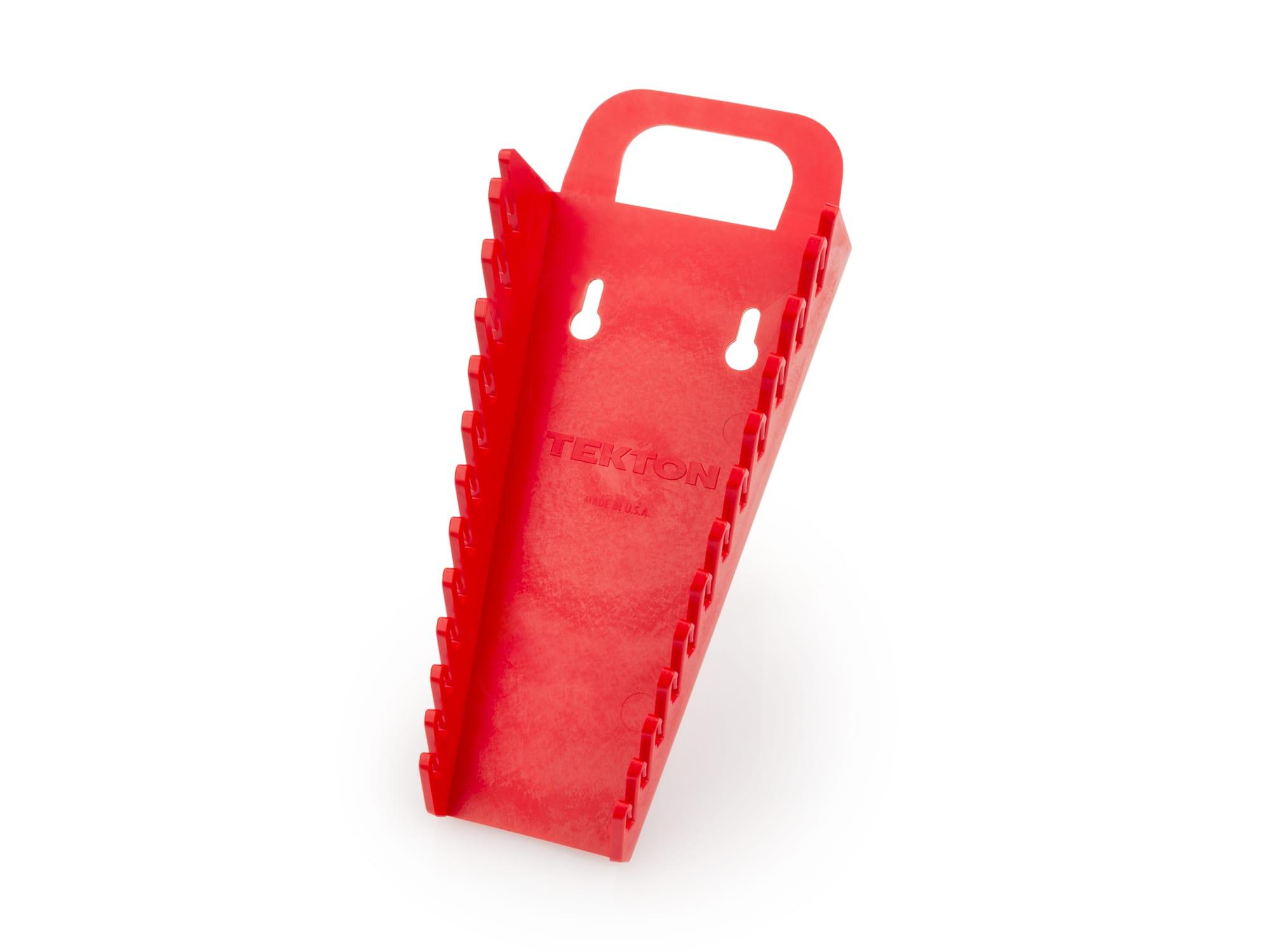 Front-right angle view of red Tekton holder wrench organization. Item #ORG23212