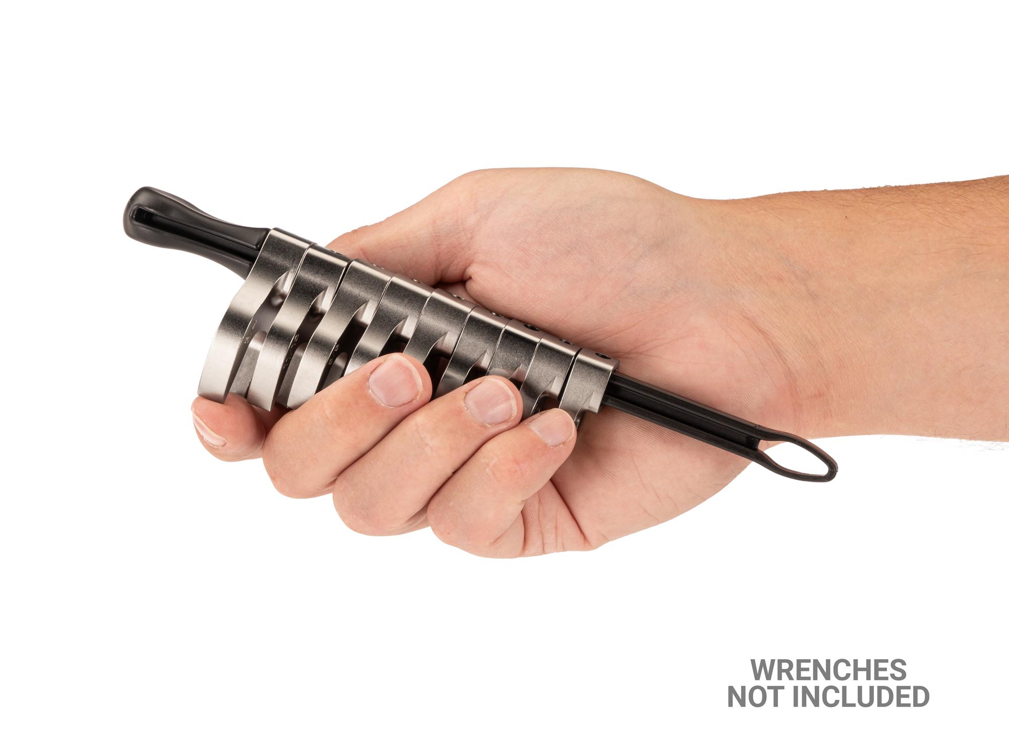Person holding black Tekton 8 inch wrench organization. Item #ORG24108
