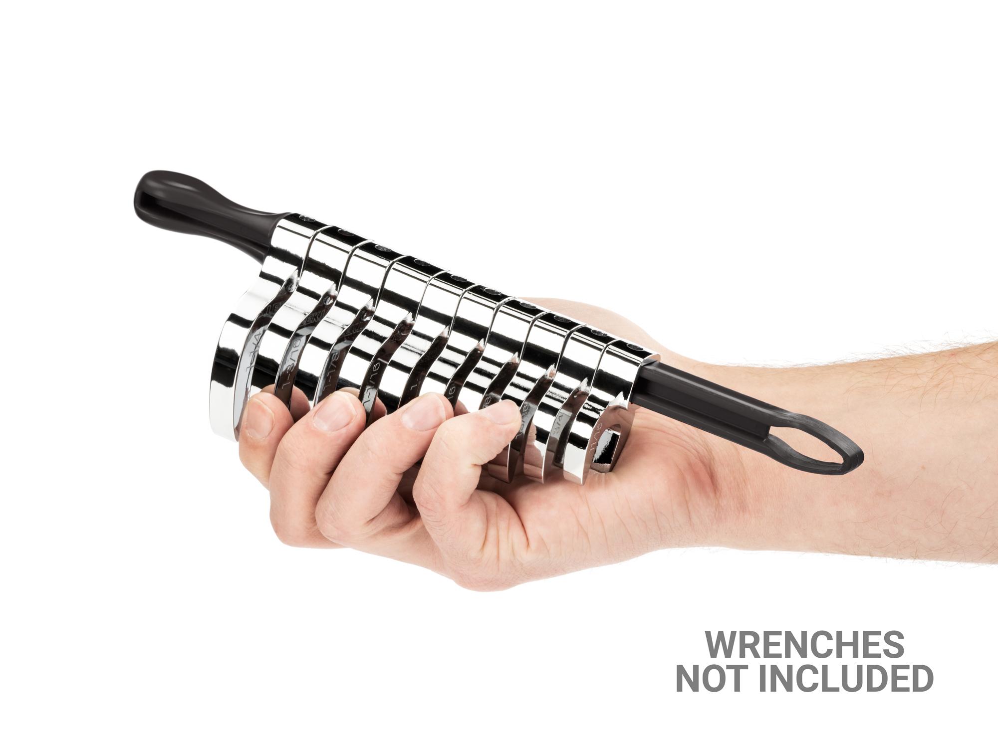 Person holding black Tekton 10 inch wrench organization. Item #ORG24310