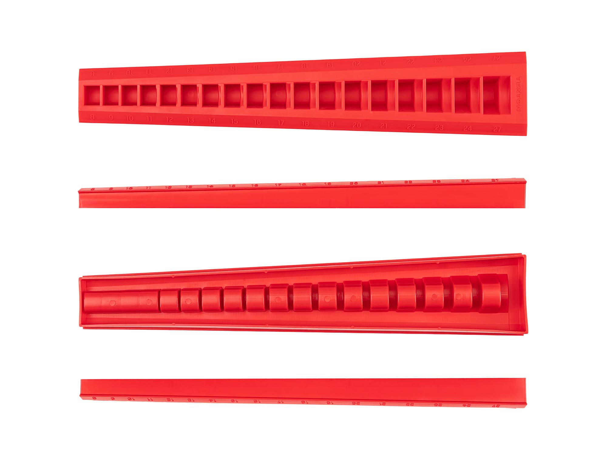 Side view of red Tekton rack wrench organization. Item #ORG25218
