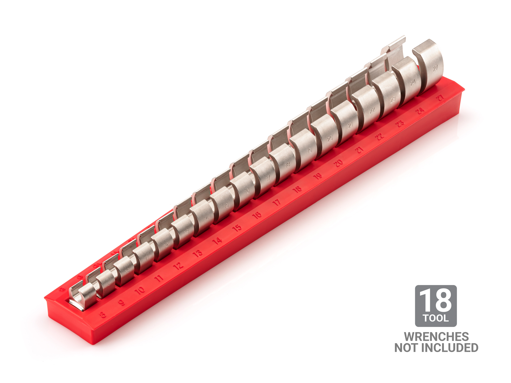 18-Tool 3/8 Inch Drive Crowfoot Wrench Organizer Rack (Red) | TEKTON