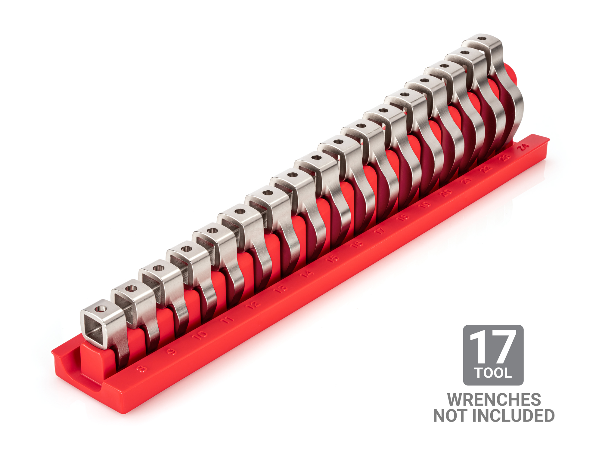 TEKTON 17-Tool 3/8 Inch Drive Crowfoot Wrench Organizer Rack, Red (8-24 mm)