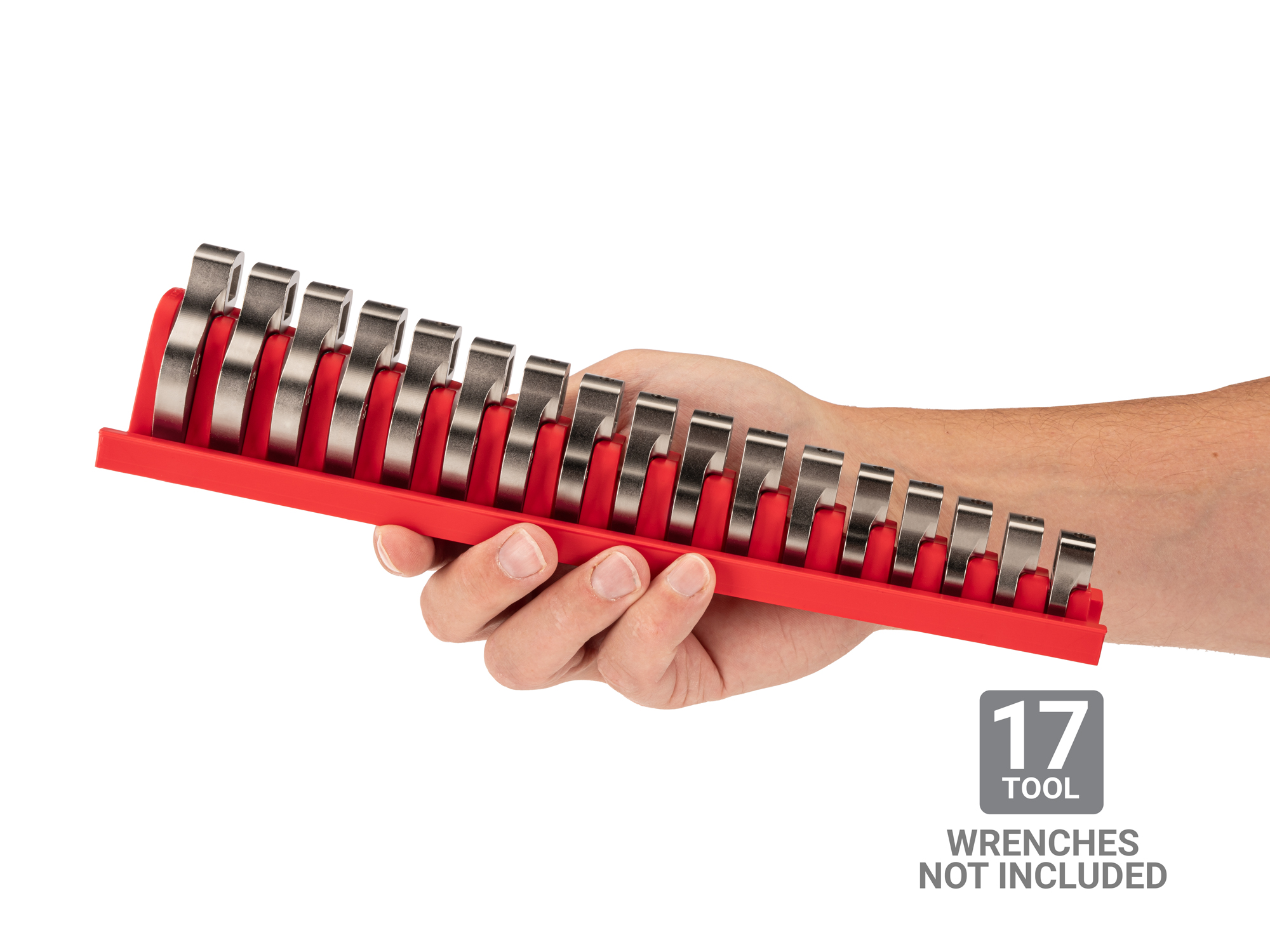 TEKTON 17-Tool 3/8 Inch Drive Crowfoot Wrench Organizer Rack, Red (8-24 mm)