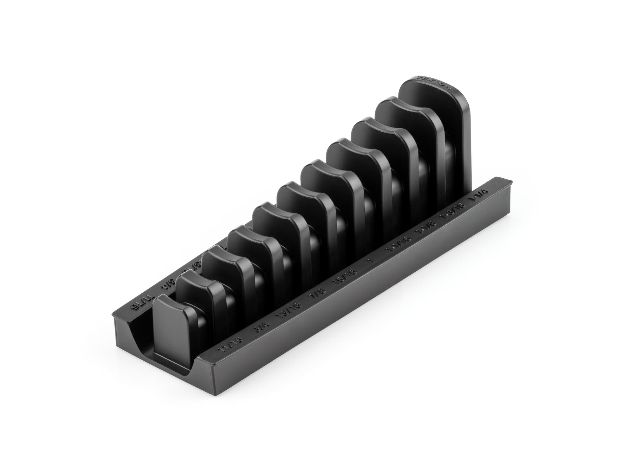 Front-right angle view of black Tekton rack wrench organization. Item #ORG26310
