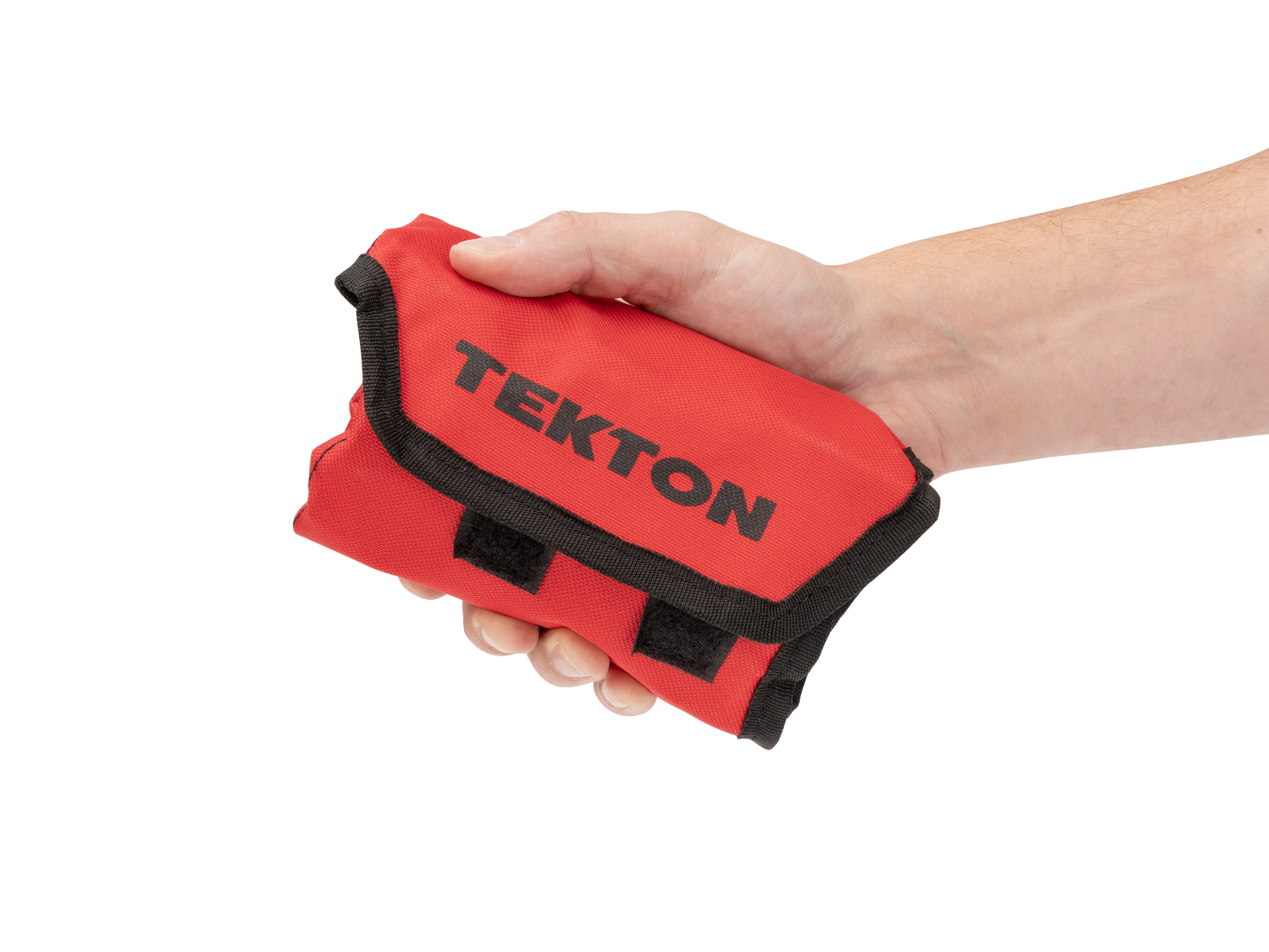 Red stubby combination wrench pouch. Canvas material. Marked with sizes (8-19 mm). ORG27212.