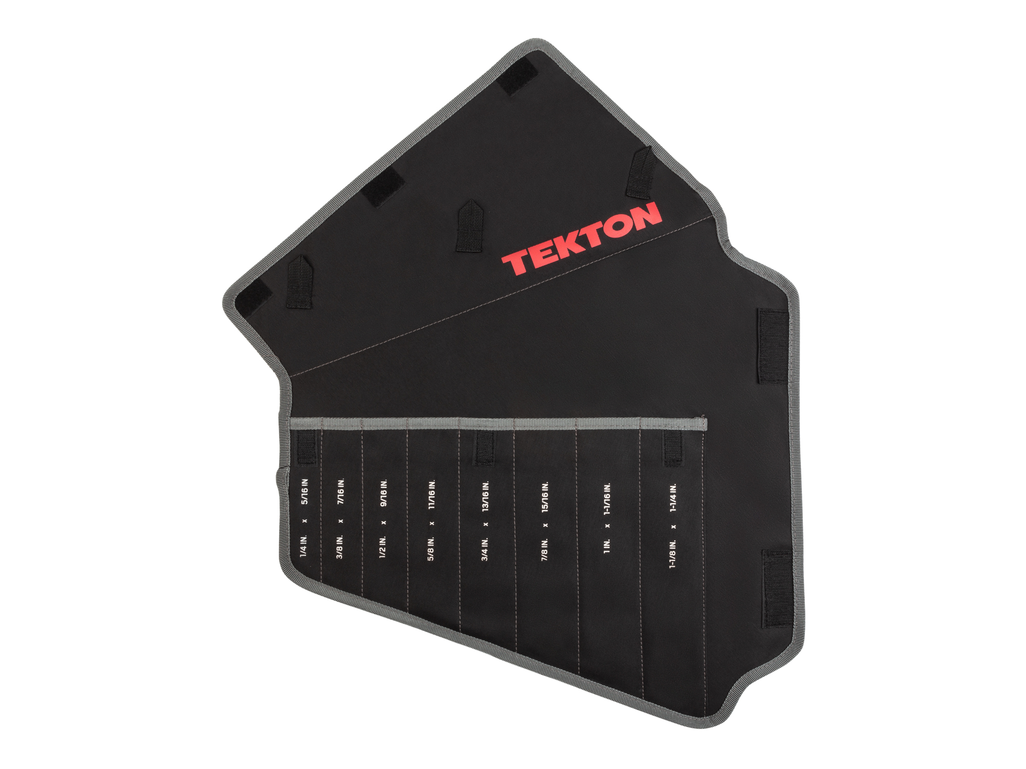 Front view of Tekton pouch black wrench organization. Item #ORG27708