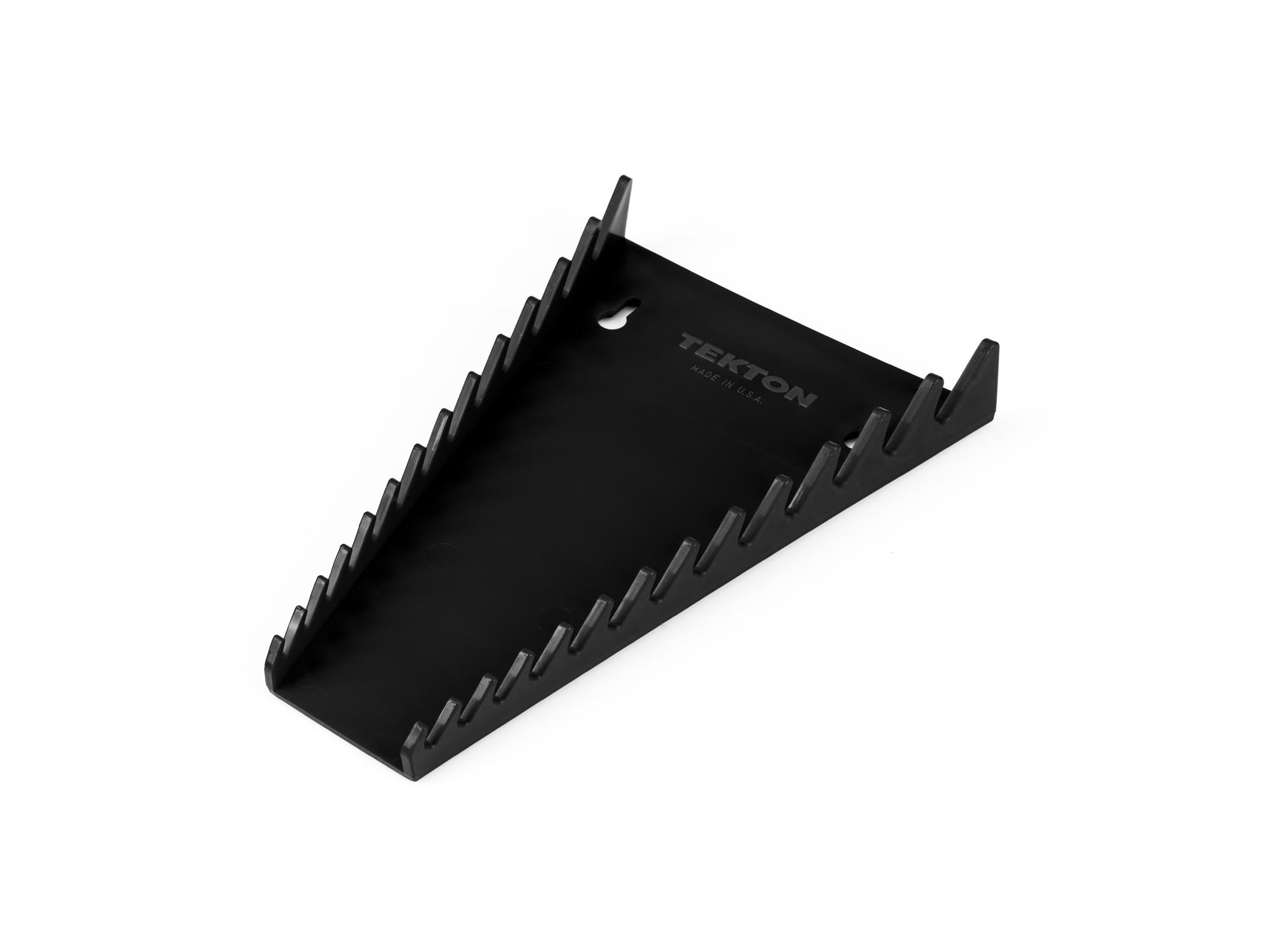 Front-right angle view of black Tekton rack wrench organization. Item #ORG29113