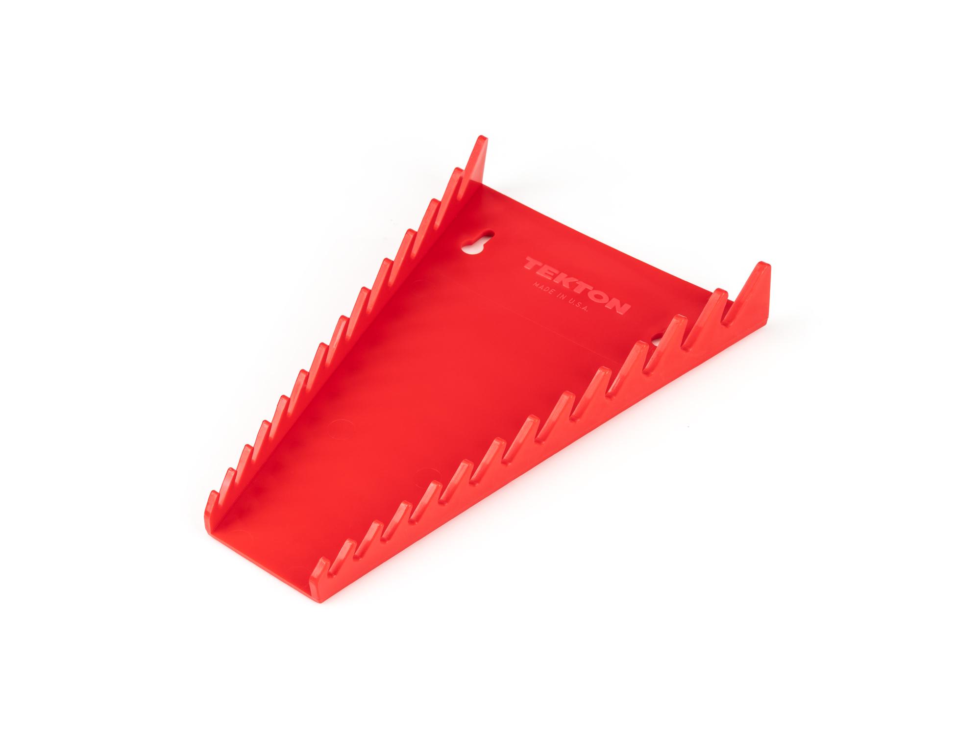 Front-right angle view of red Tekton rack wrench organization. Item #ORG29213