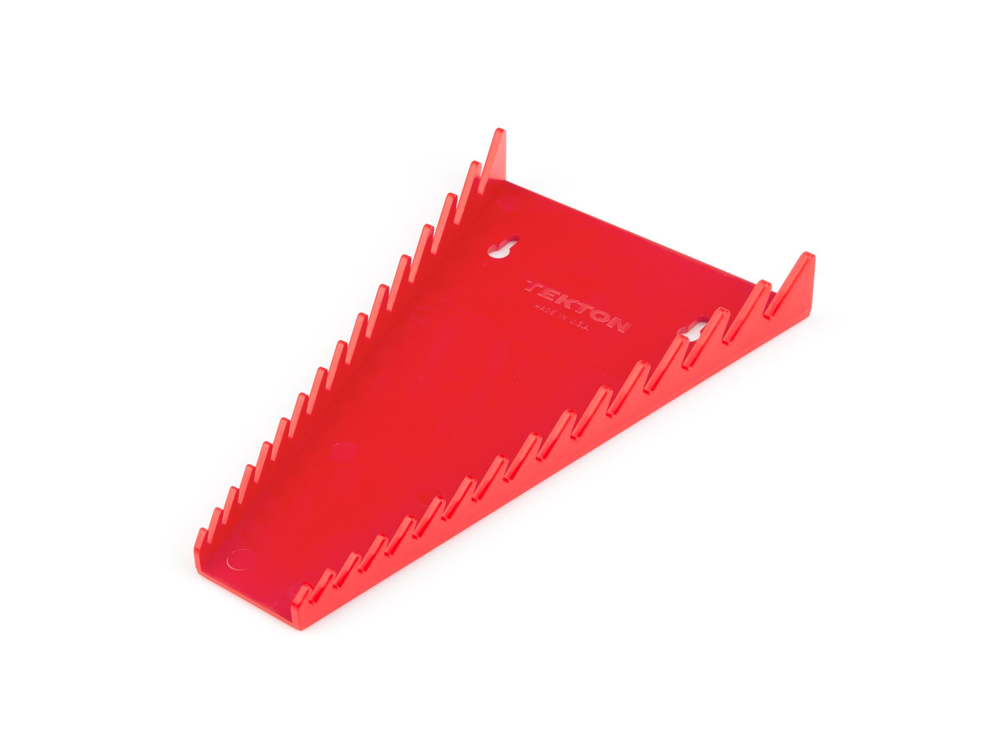 Front-right angle view of red Tekton rack wrench organization. Item #ORG29215