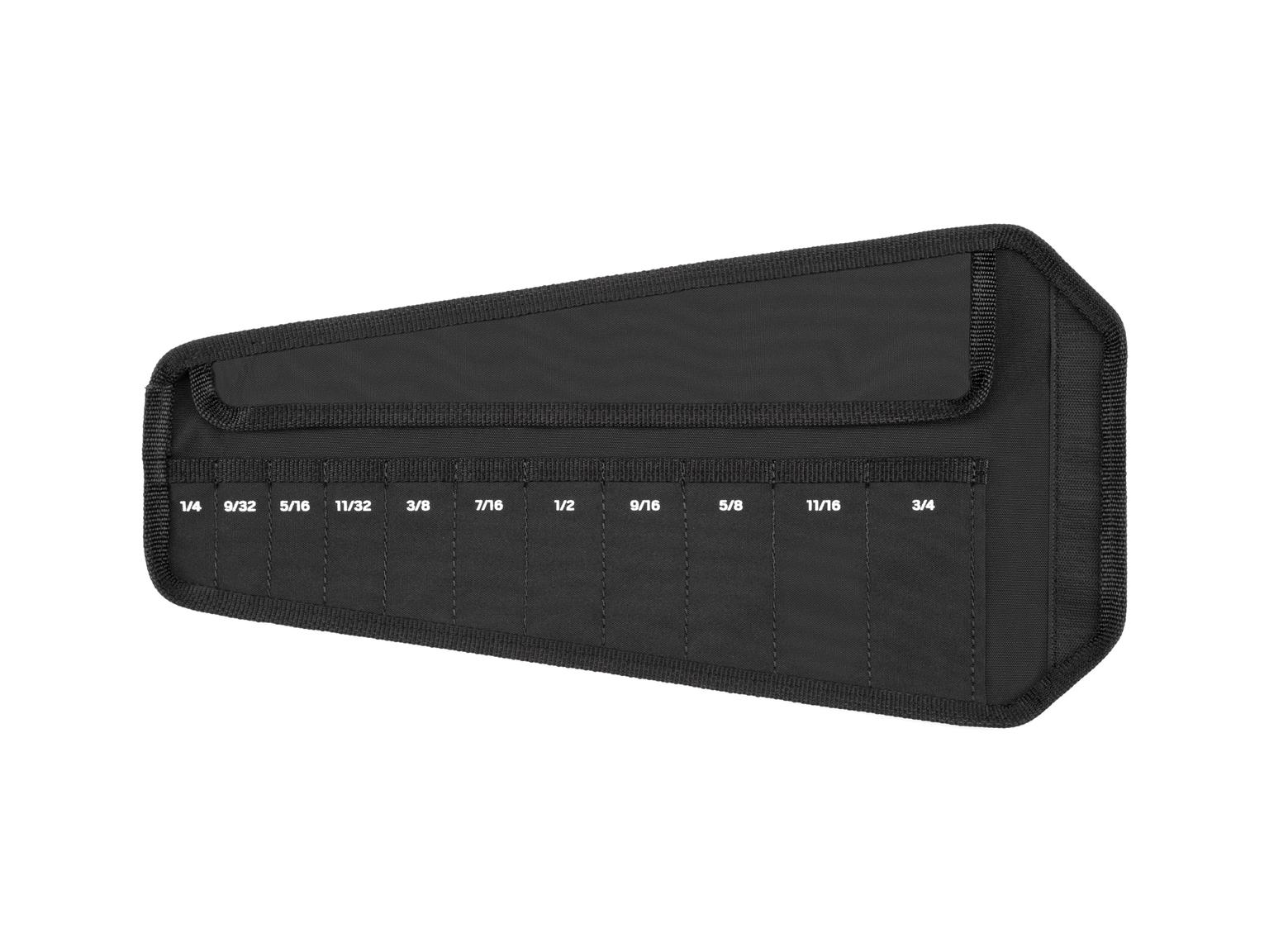 Front view of Tekton pouch black wrench organization set. Item #OTP21101