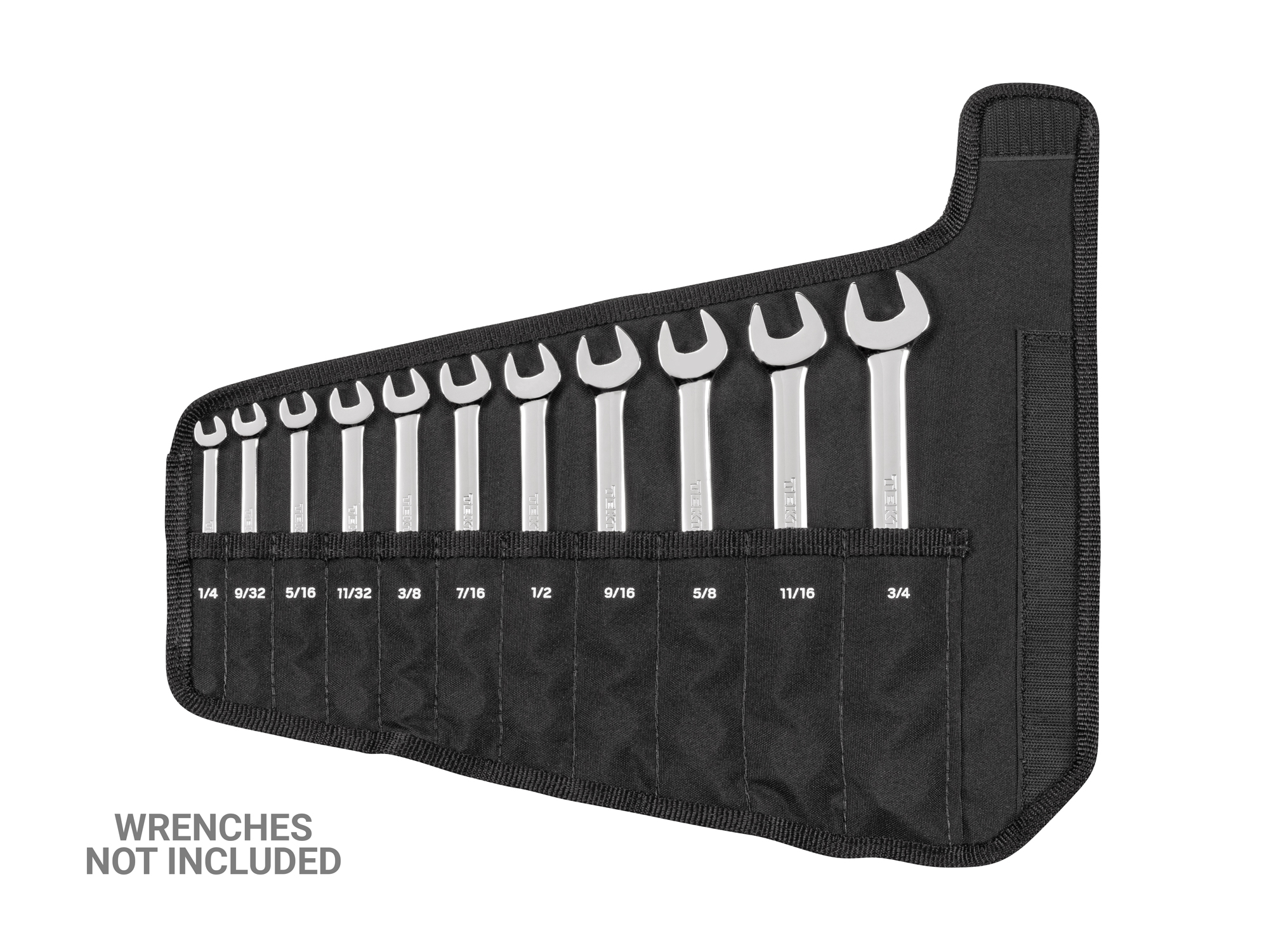 Black 11-Tool standard-length combination wrench pouch, made of canvas material. Marked with sizes 1/4-3/4 in. OTP21102.