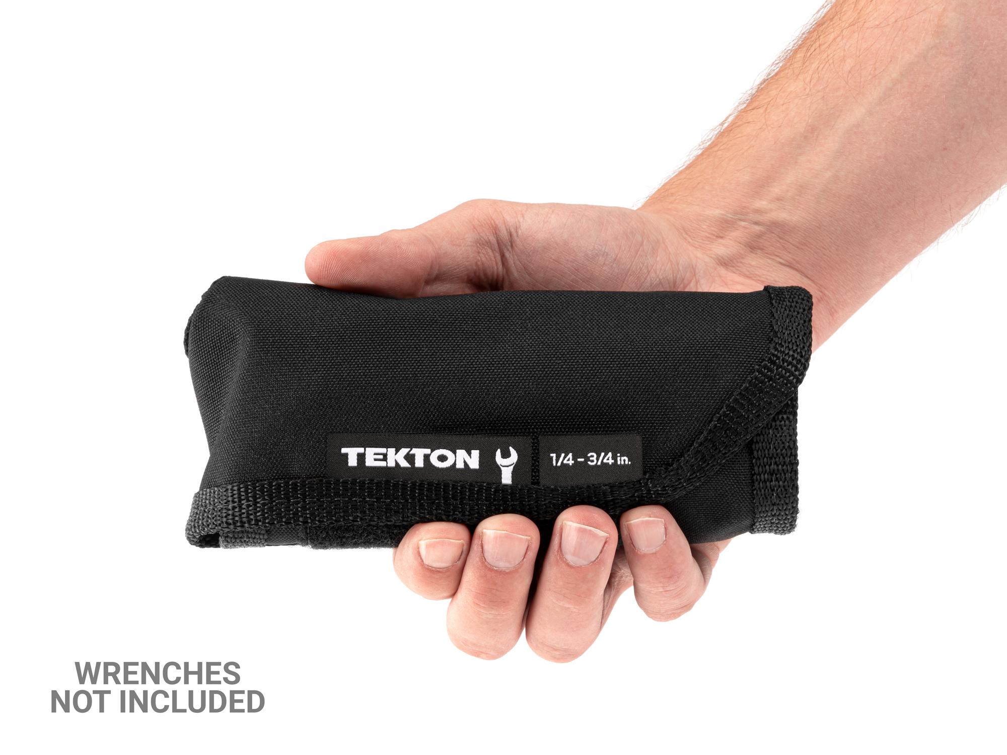 Person holding black Tekton roll wrench organization. Item #OTP21106