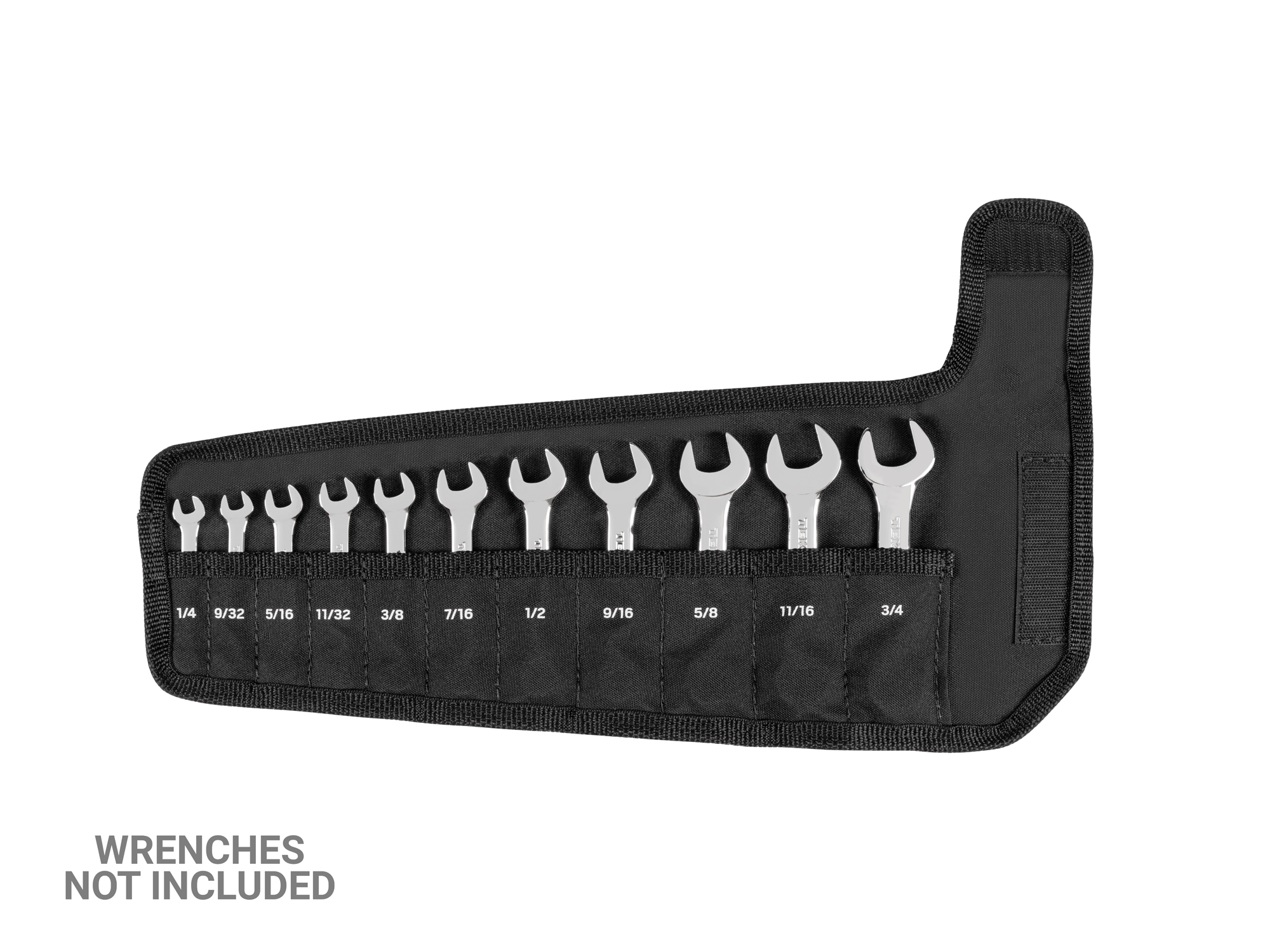 Black stubby combination wrench pouch. Canvas material. Marked with sizes (5/16 - 3/4 inch). OTP21106.