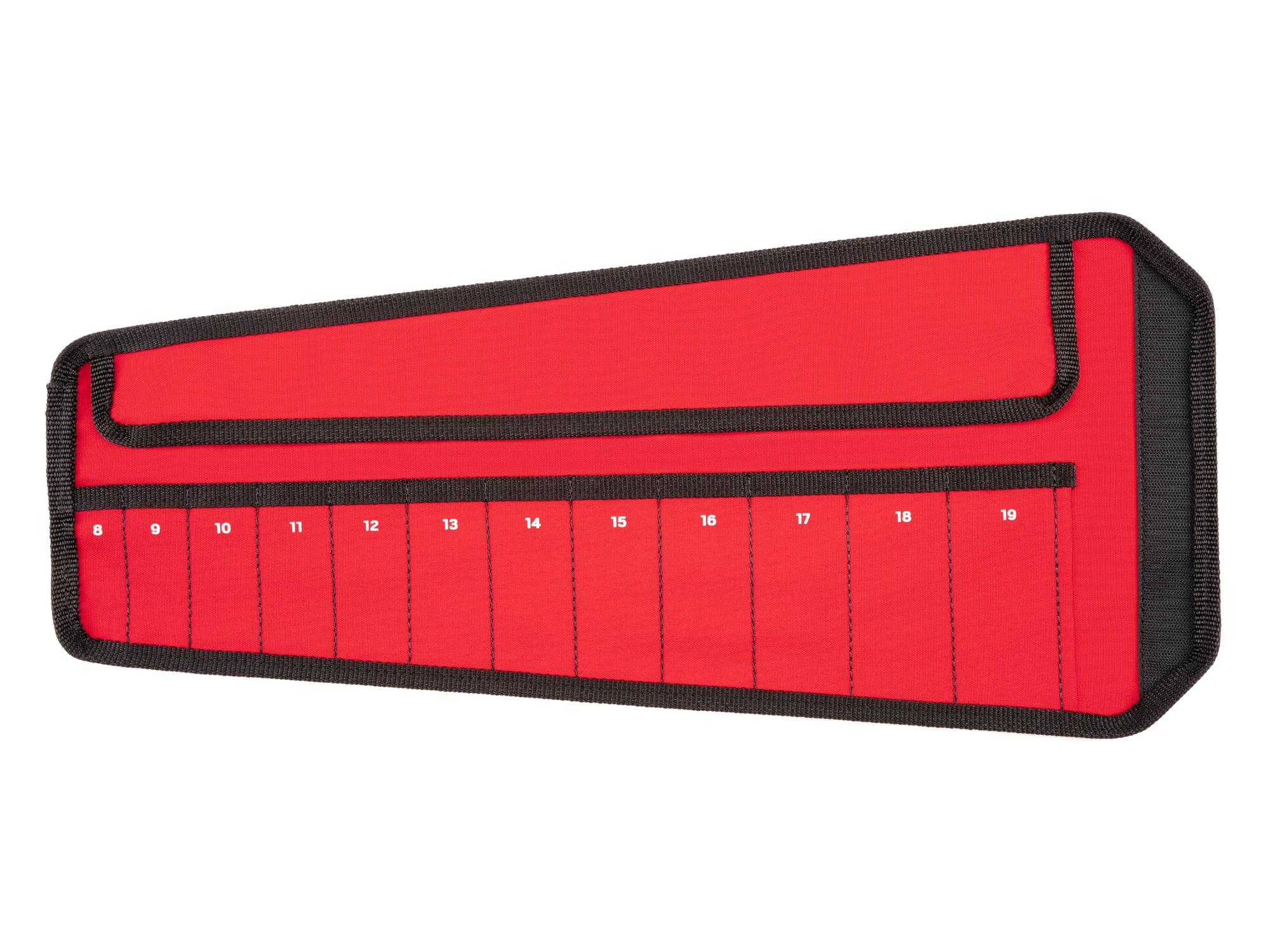 Front view of red Tekton roll wrench organization. Item #OTP21201