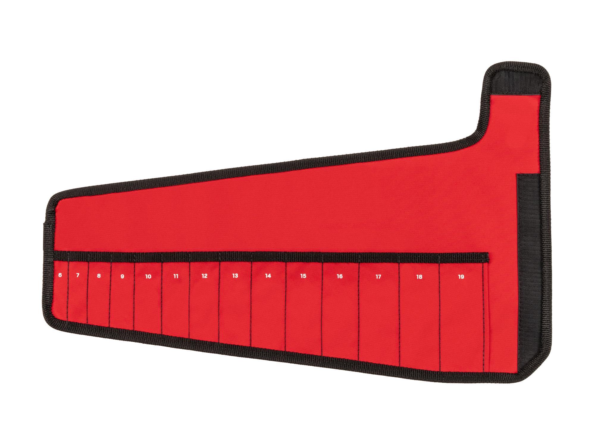 Front view of red Tekton roll wrench organization. Item #OTP21202
