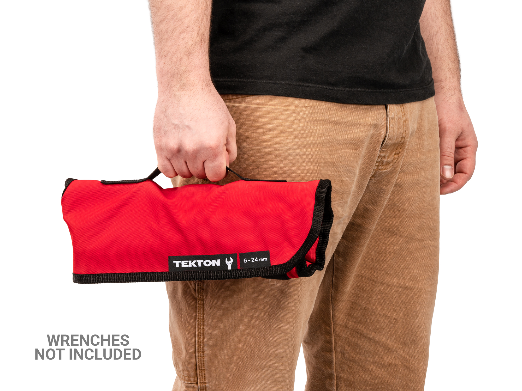 Red 19-Tool standard-length combination wrench pouch, made of canvas material. Marked with sizes 1/4 - 1-1/4 in. OTP21203.