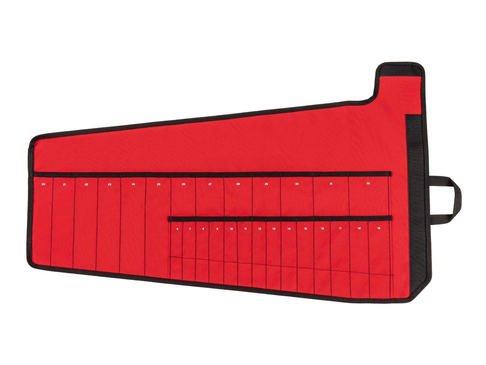Front view of red Tekton roll wrench organization. Item #OTP21204