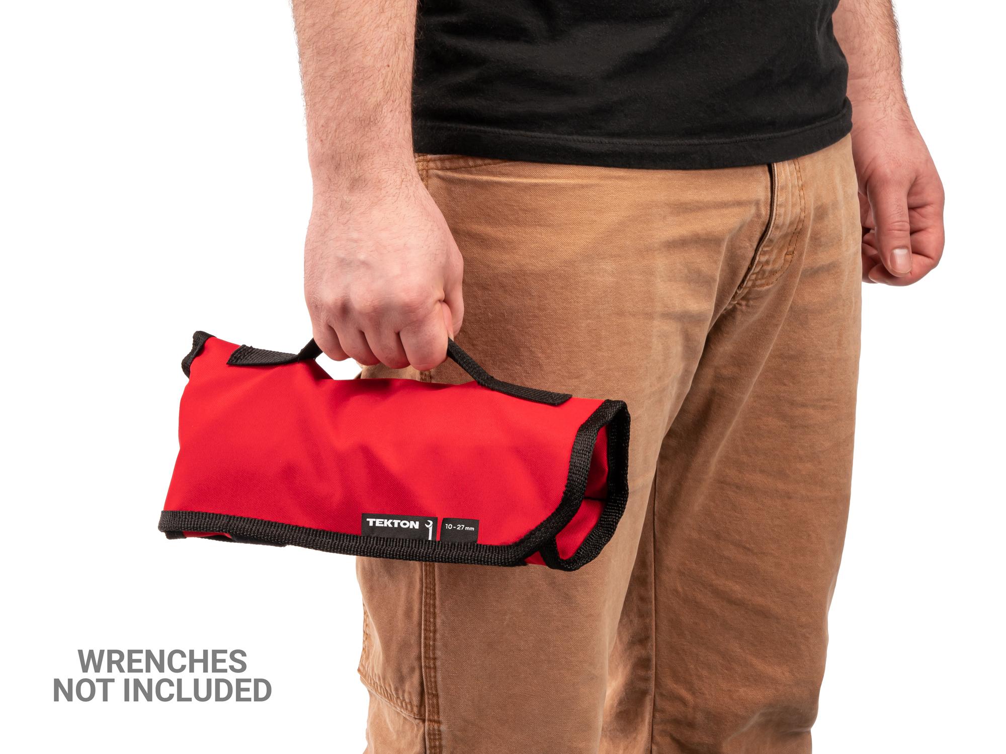 Person holding red Tekton roll wrench organization. Item #OTP21205
