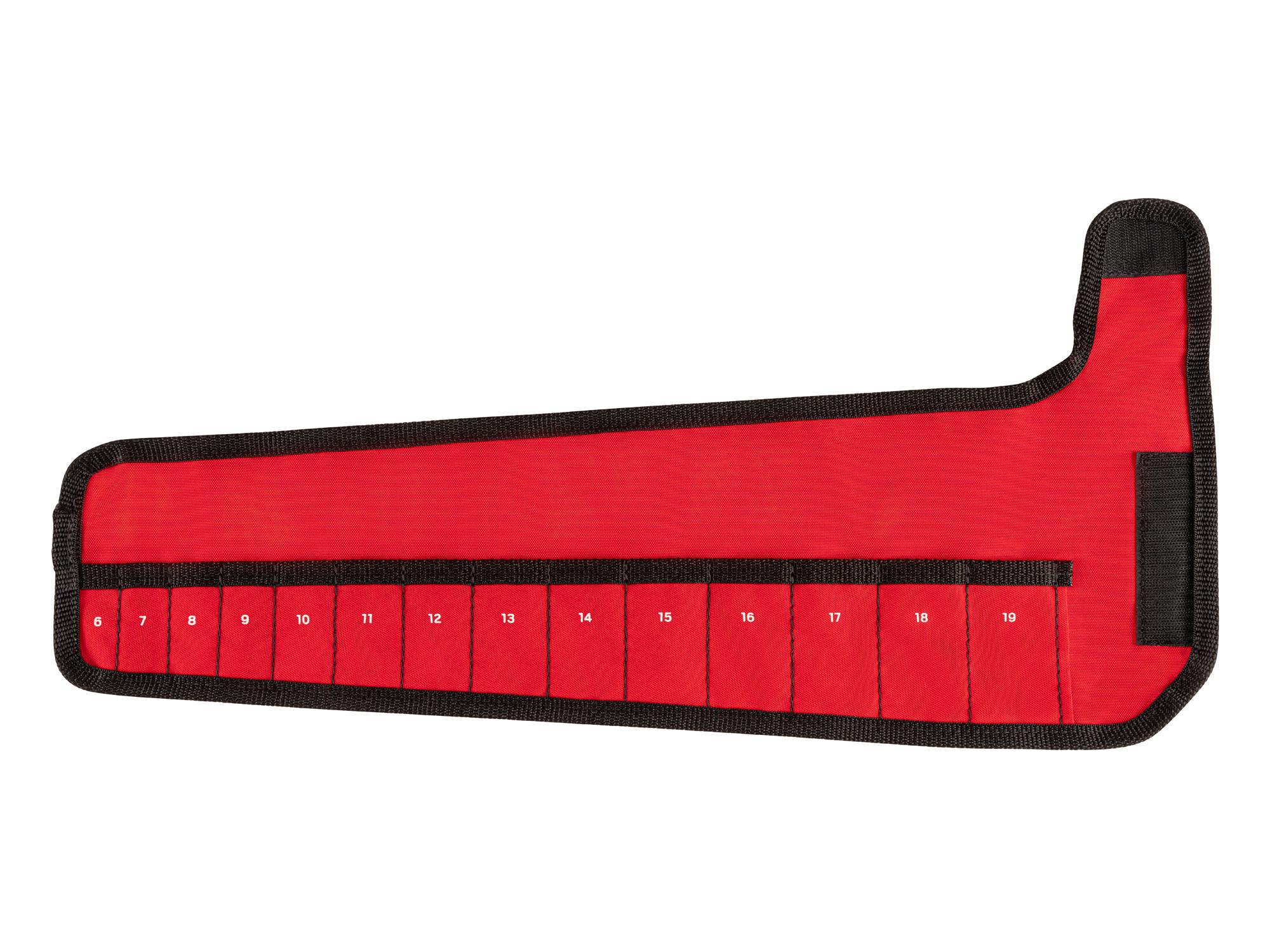 Front view of red Tekton roll wrench organization. Item #OTP21206