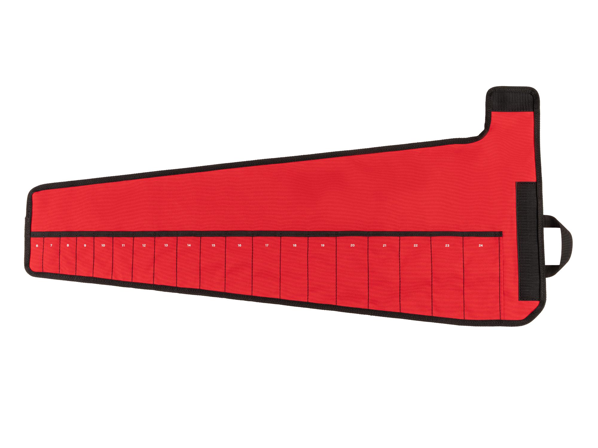 Front view of red Tekton roll wrench organization. Item #OTP21207