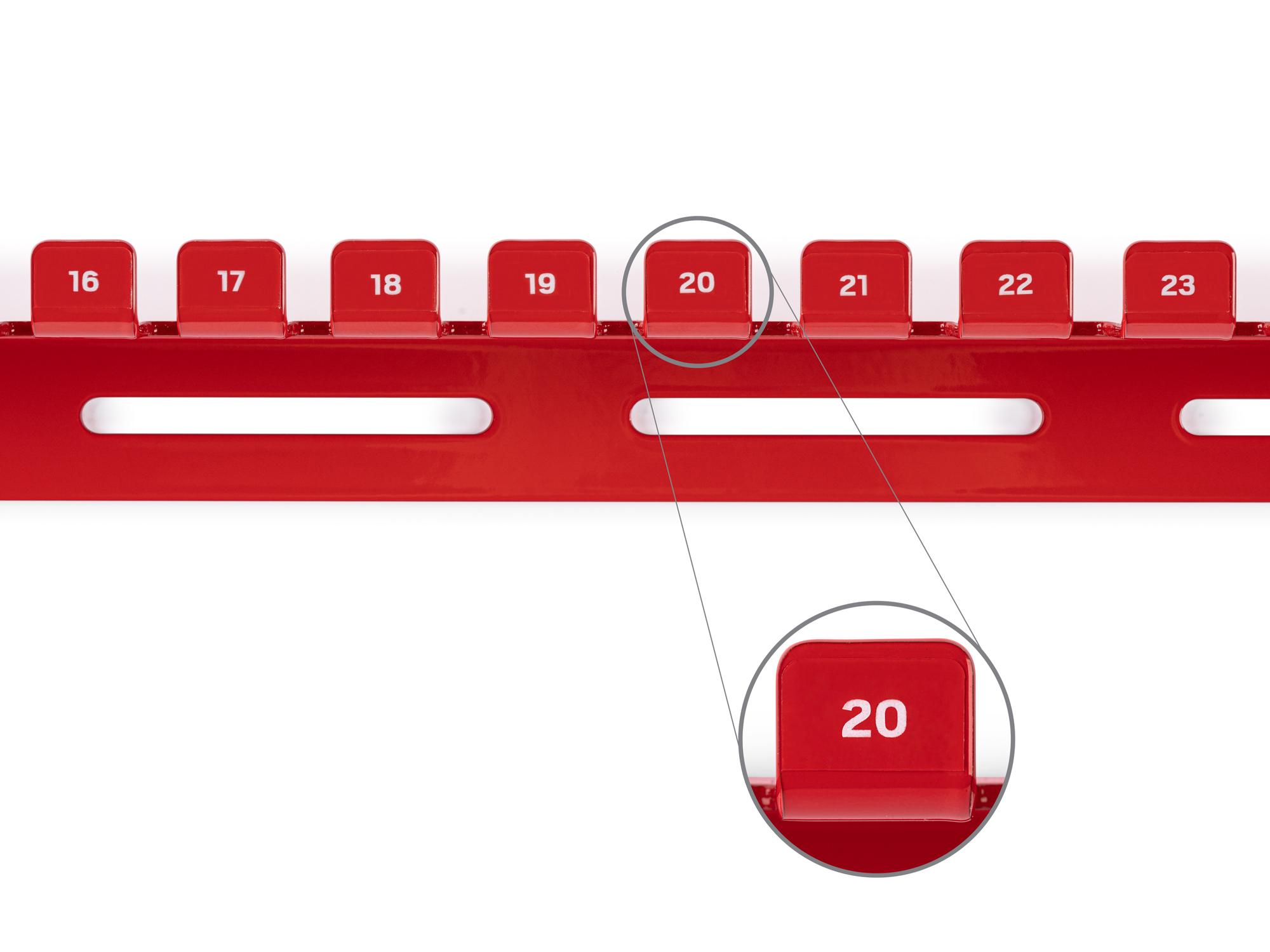 Closeup view of Tekton hanger red wrench organization set. Item #OWH11227
