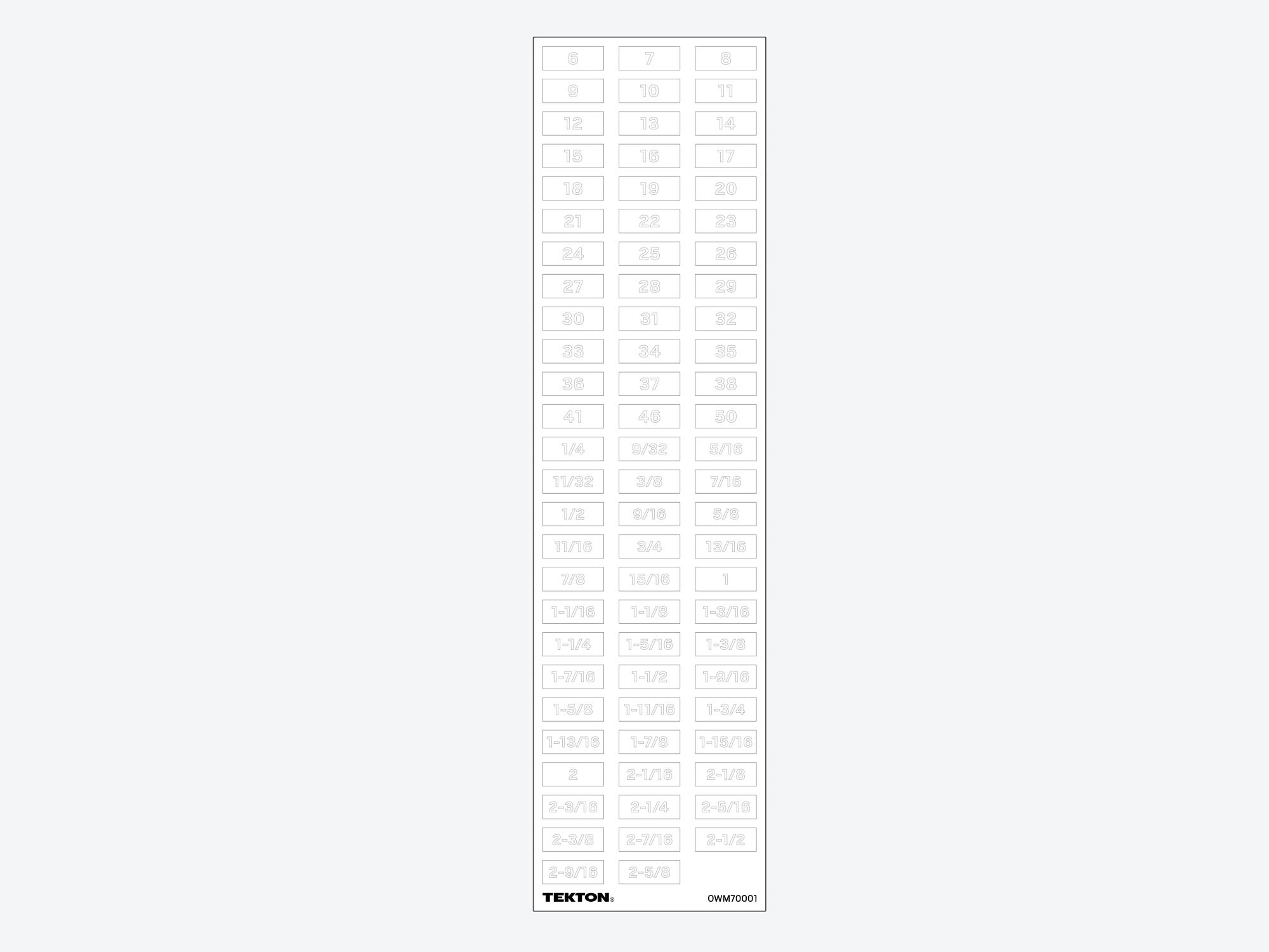 Modular Wrench Organizer Label Sheet