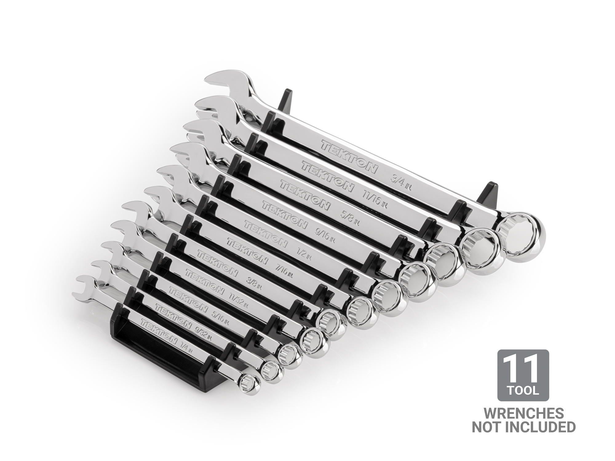 Low-profile storage solution for tool box drawers. Quick-access slots designed for combination wrenches. OWP12111.