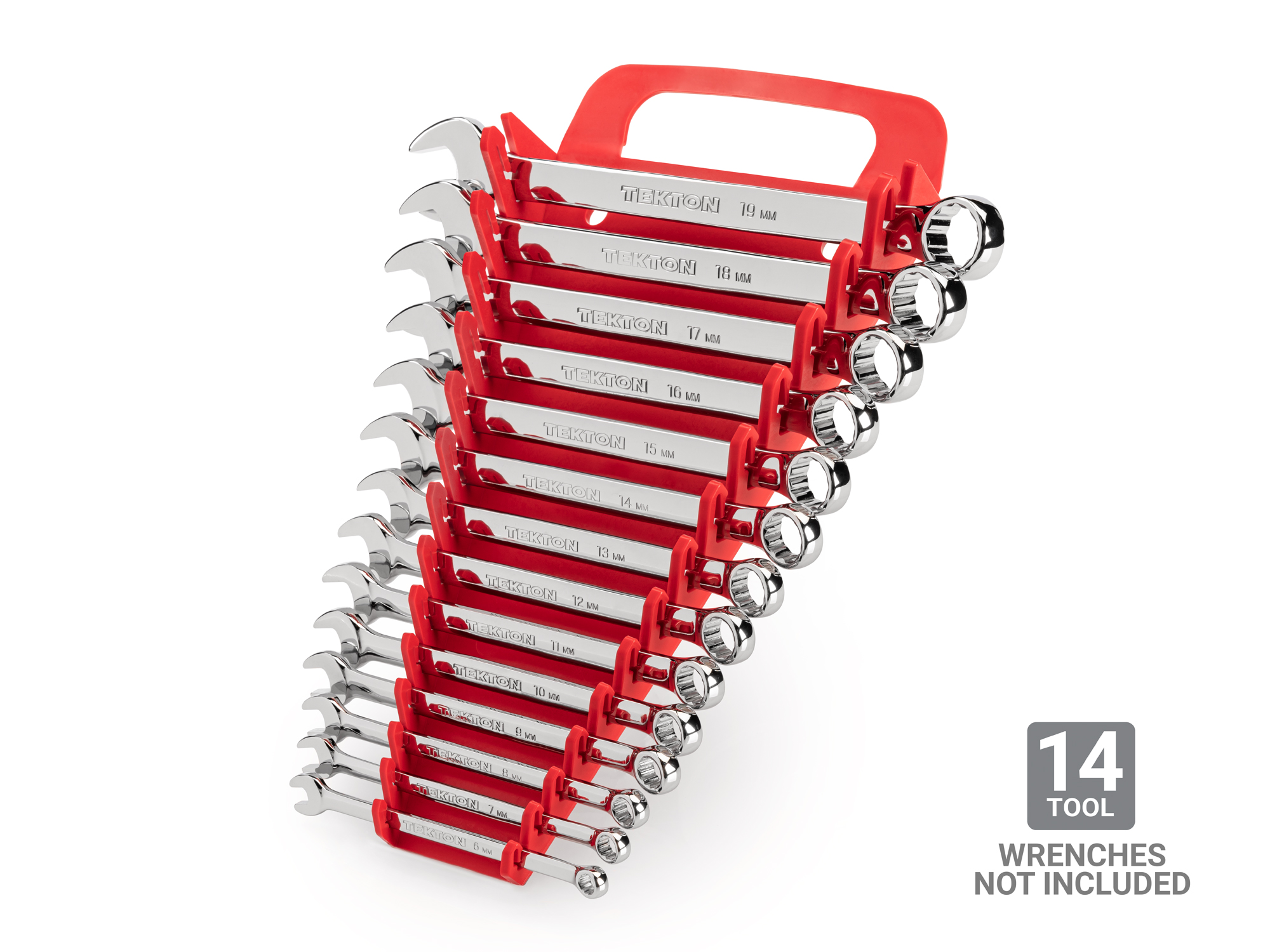 Low-profile storage solution for tool box drawers. Quick-access slots designed for combination wrenches. OWP22214.