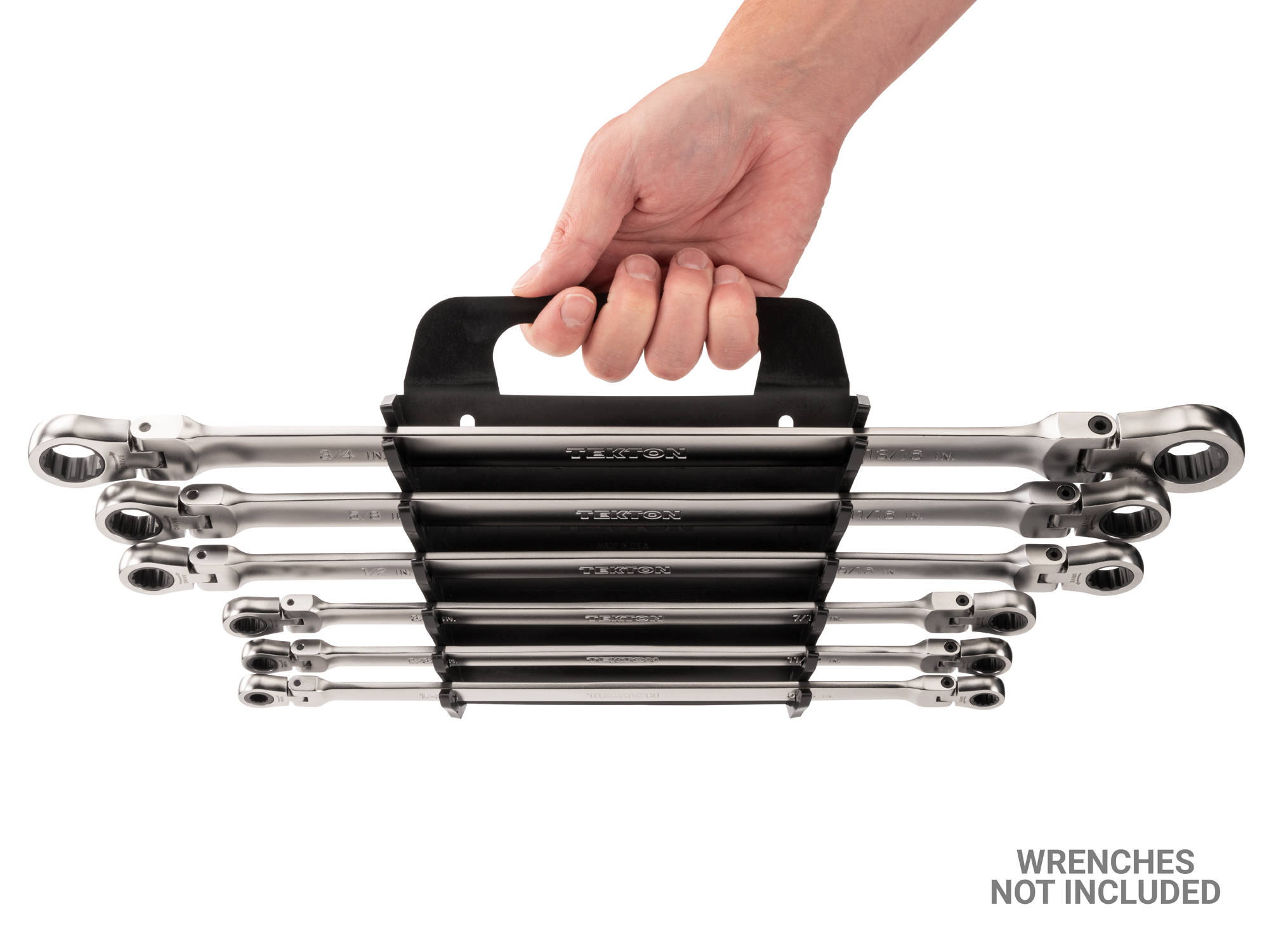 Organize your long flex head 12-point ratcheting box end wrenches. Conveniently portable with flexible teeth that grip the wrenches. Made in USA. OWP23106.