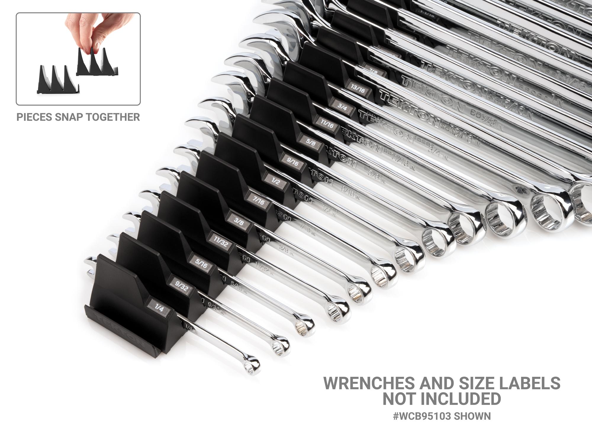 Example of Tekton black modular wrench organization snapping together to form one modular slotted organization system. Item #OTM21101