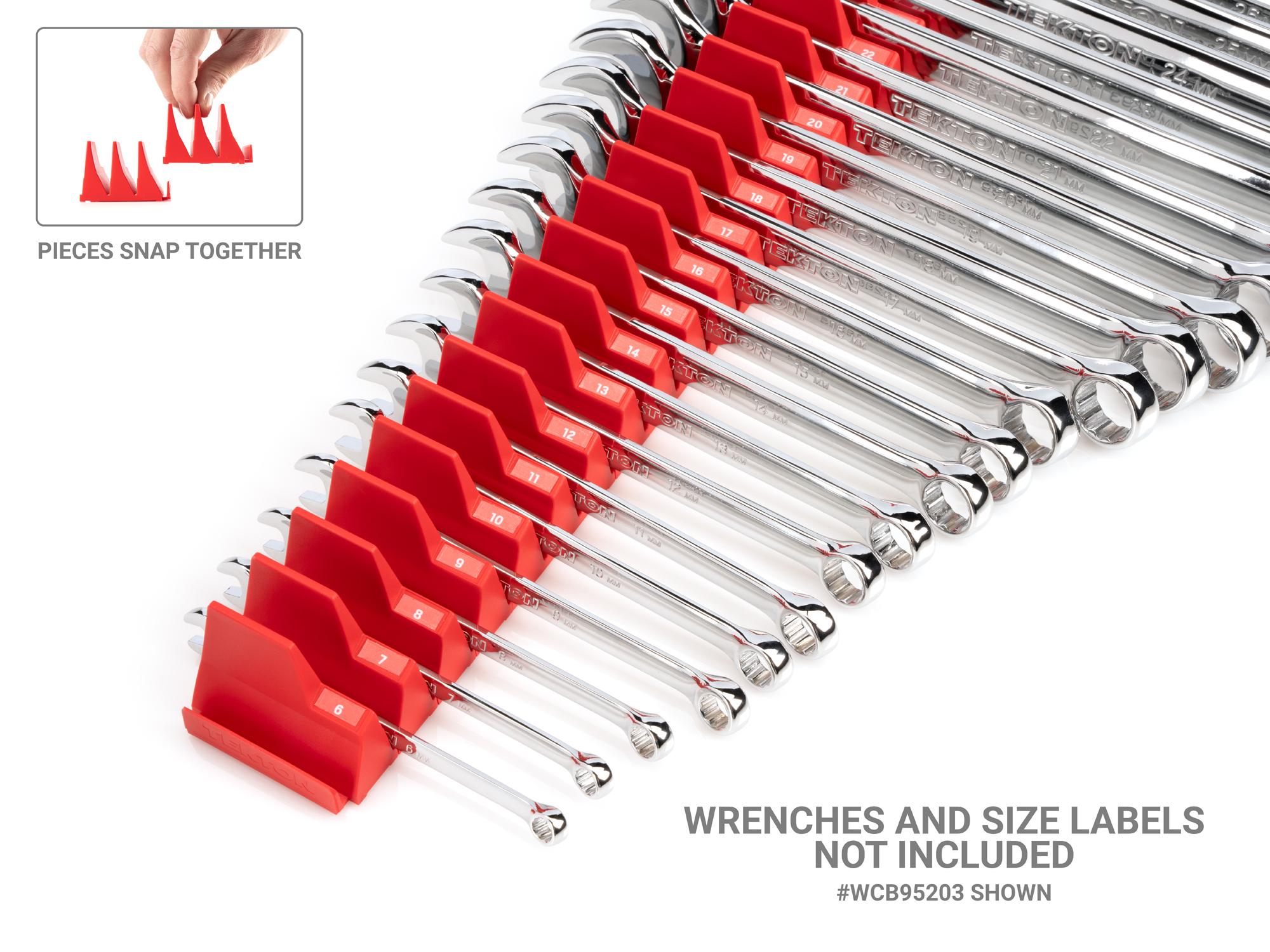 Example of Tekton red modular wrench organization snapping together to form one modular slotted organization system. Item #OTM21201