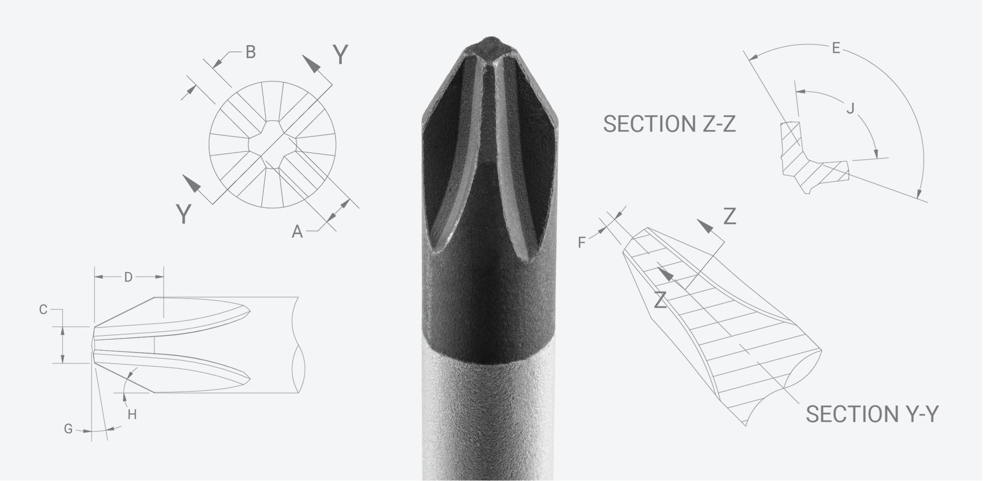A closeup of Tekton Phillips screwdriver tip and geometry