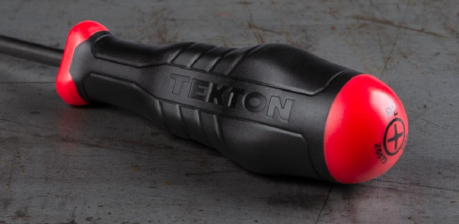 The Most Versatile Handle Available The tri-lobed handle end of a Tekton high-torque screwdriver.