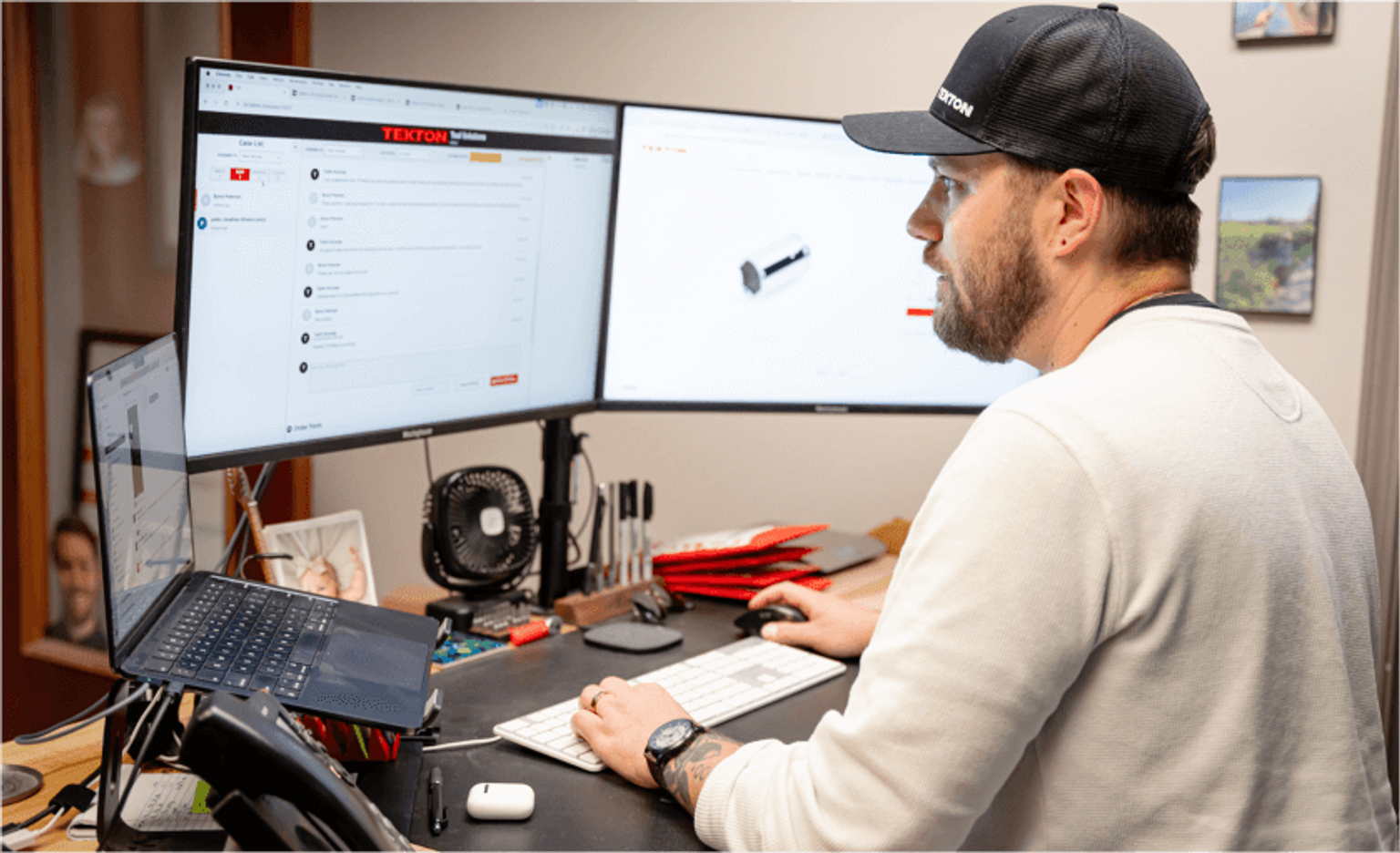 A person working on a computer screen.