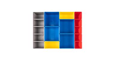 A set of Tekton multi-color organizer bins.
