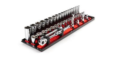 Tekton chrome socket set in a red case
