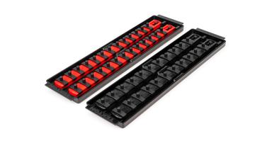 Tekton red and black socket rails in trays