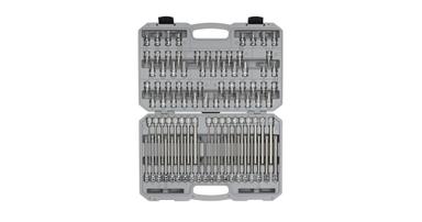 Tekton chrome-plated hand drive bit socket set in gray case