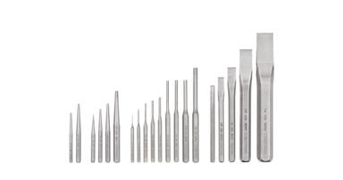 Tekton punch and chisel set with center, solid, and pin punches and cold chisels