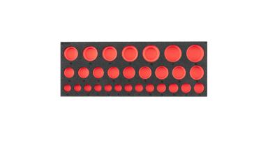 Red and black Tekton socket foam organizer.