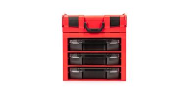 Four red Tekton stacking organization sets