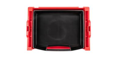 A red Tekton stacking tool box