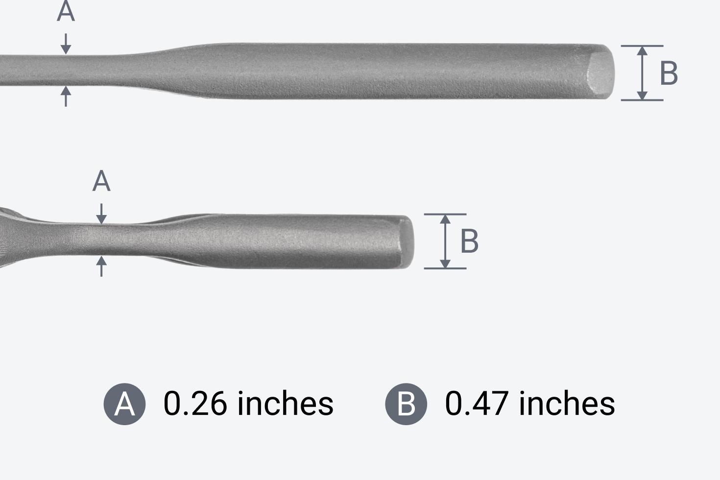 A 9 inch adjustable wrench above a 6 inch adjustable wrench. The neck of the wrenches is 0.26 inches wide, the handle is 0.47 inches wide.