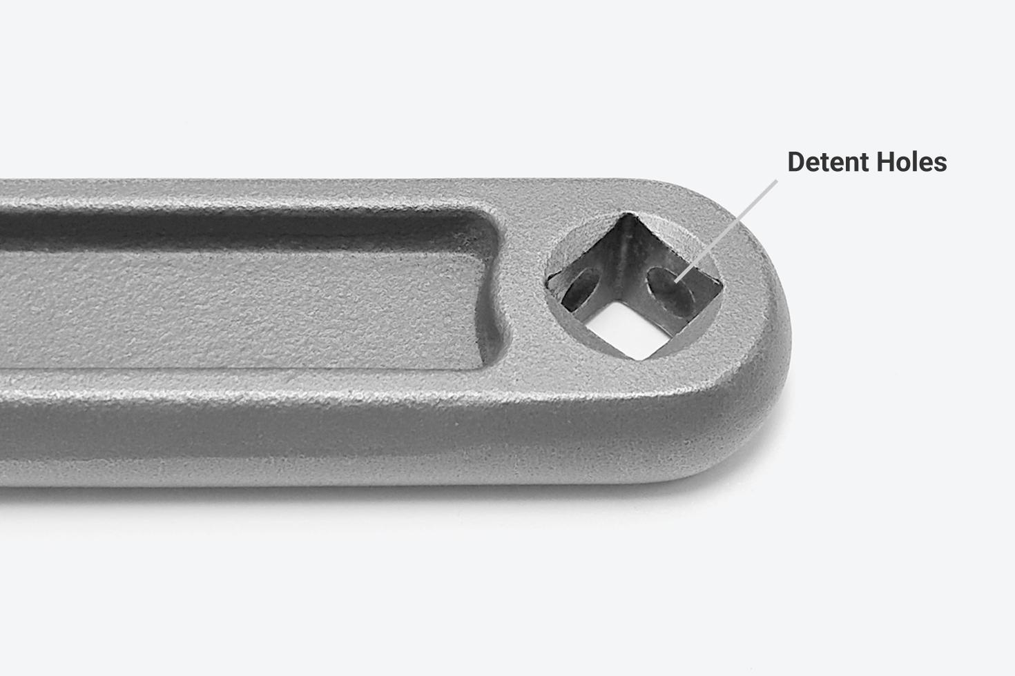 The handle has a 3/8 inch drive square with detent holes.